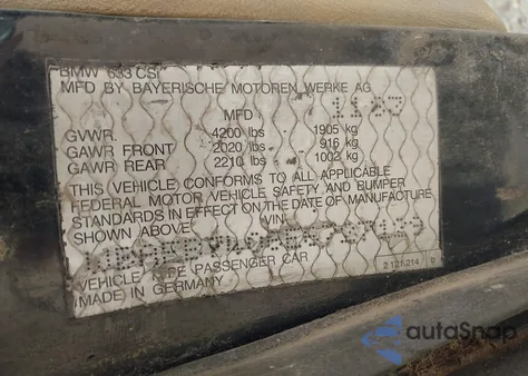 1984 BMW 633 Csi z USA, uszkodzony, nr VIN WBAEB7406E6727129